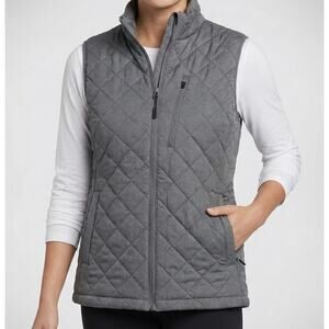 Haggar In Motion Womens Small Gray Outdoor Vest Full Zip Quilted Pockets